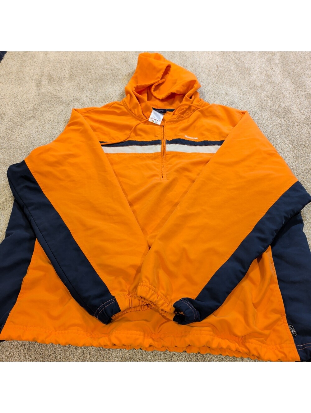 Reebok Orange and Navy Pullover Hoodie Windbreaker Jacket XL